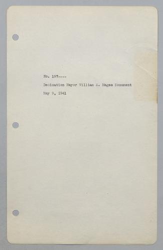 #197: Dedication of Mayor William A. Magee Monument