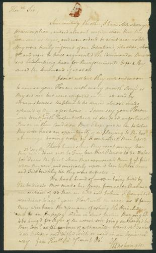 Letter written by George Washington (1732-1799) to Robert Dinwiddie (1693-1770), Lieutenant Governor of Colonial Virginia