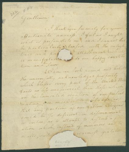 Letter signed by George Washington (1732-1799) to the Gentlemen of Carlisle