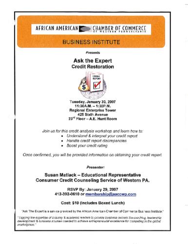 Ask the Expert Credit Restoration-Flyer