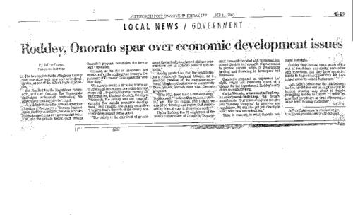 Roddey, Onorato Spar Over Economic Development Issues - PPG
