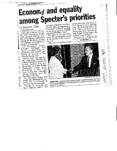 Economy and Equality Among Specter's Priorities - PC