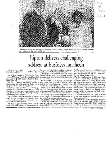 Lipton Delivers Challenging Address at Business Luncheon - NPC