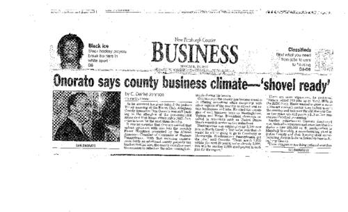 Onorato says county business climate - shovel ready - NPC