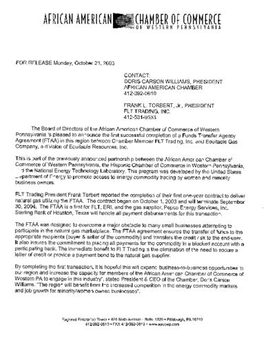 FTAA Between FLT Trading, Inc and Equitable Gas Company