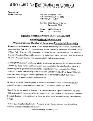 Equitable Resources Chairman, President, and CEO