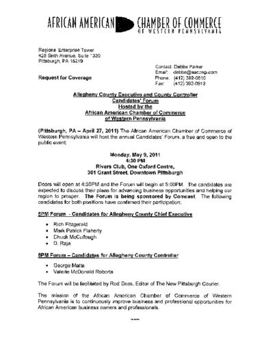 Allegheny County Executive and County Controller Candidates' Forum