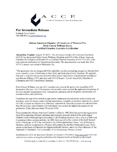 Doris Carson Williams Earns Certified Chamber Executive Certification