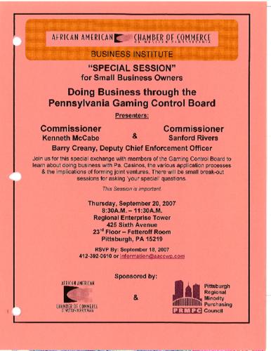 Doing Business through the Pennsylvania Gaming Control Board-Flyer