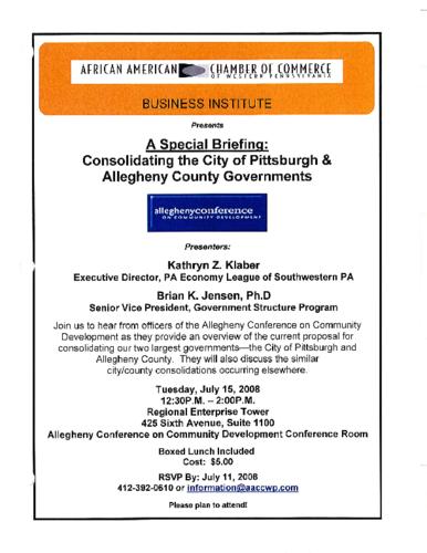Consolidating City of Pittsburgh & Allegheny County Governments-Flyer