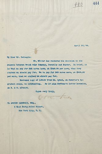 Frick writes on Mr. Miller rendering his decisoin in the dispute between Frick Coke Company, Donnelly, and Snyder