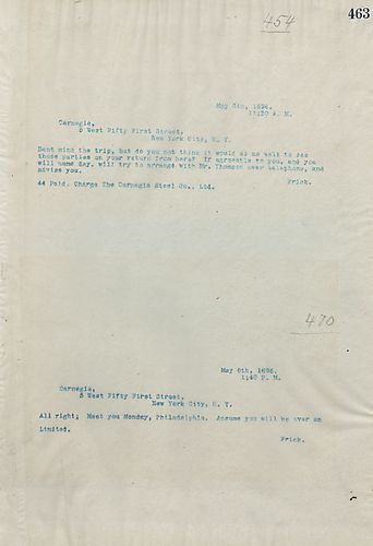 Frick thinks Carnegie should see the parties on his return from here