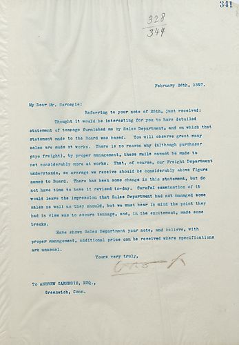 Frick would like a detailed statement of tonnage furnished by the Sales Department