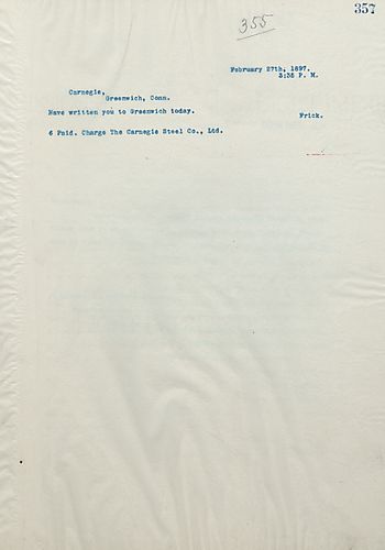 Frick has written Carnegie today