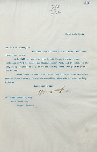 Frick writes that he inclosed a copy of Mr. Walker's letter, and thinks they can afford to invest their Extinguishment Fund