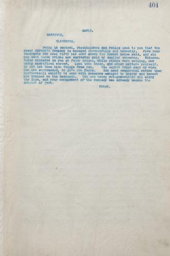 Frick writes Carnegie about the poor management of the Carnegie Company