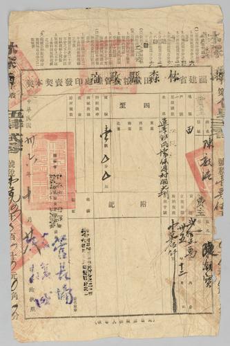 Seller: 陳潮寳 [CHEN Chaobao] -- Buyer: 陳敦清 [CHEN Dunqing] -- Place: 福建省林森縣 [Fujian Sheng Linsen Xian] -- Government