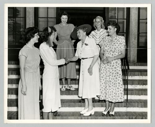 Mary Roberts Rinehart - publicity photo with telephone girls at Bar Harbor Club, Maine