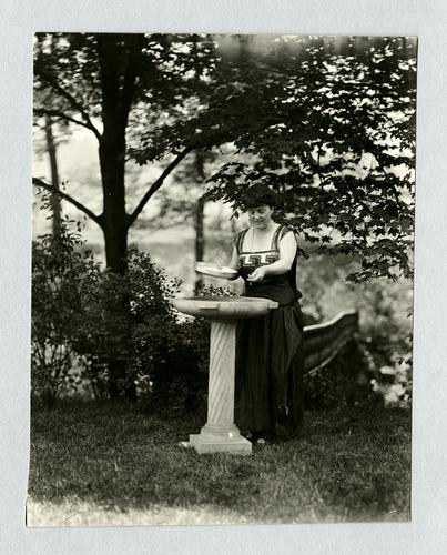 Mary Roberts Rinehart at bird bath