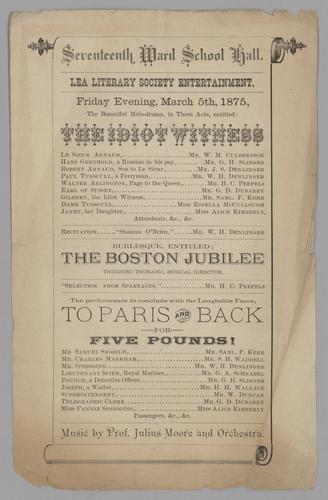 Theatre program - The Idiot Witness; The Boston Jubilee, and To Paris and Back For Five Pounds!