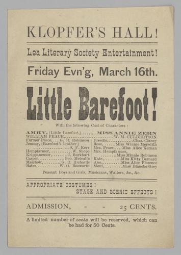 Theatre program - Little Barefoot! with Miss Annie Zern