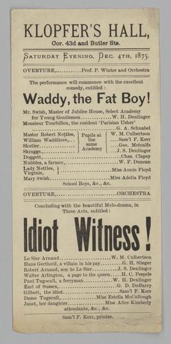Theatre program - Waddy, the Fat Boy!; Idiot Witness!
