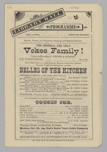 Theatre program - Belles of the Kitchen; Cousin Joe with the Vokes Family