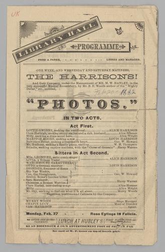 Theatre program - Photos with Alice Harrison and Louis Harrison