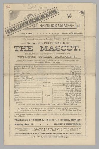 Opera program - Wilbur Opera Company in The Mascot