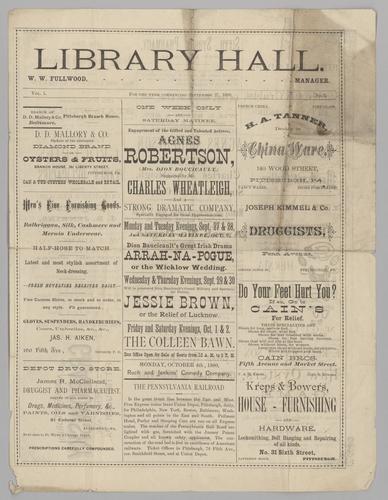 Theatre program - Arrah-Na-Pogue, or the Wicklaw Wedding with Agnes Robertson