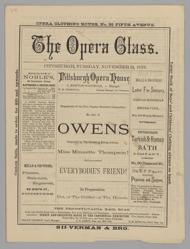 Theatre program - Everybodie's Friend with John E. Owens and Minnette Thompson