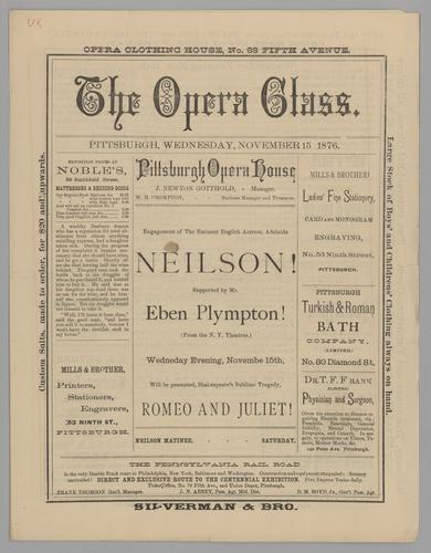 Theatre program - Romeo and Juliet with Adelaide Neilson and Eben Plympton