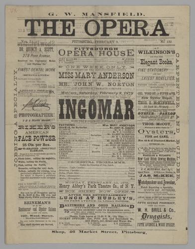 Theatre program - Ingomar with Mary Anderson and John W. Norton