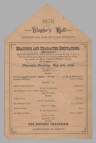 Advertising - Readings and Character Recitations!; and The Bruised Tragedian!