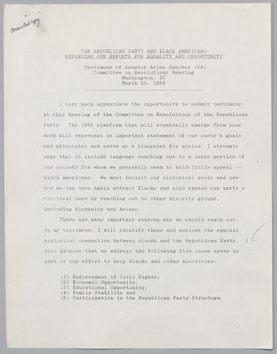 Committee of Resolutions of the Republican Party Hearing