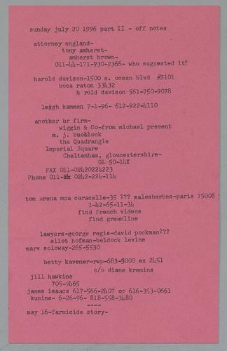 Martha Glaser Daily Notes