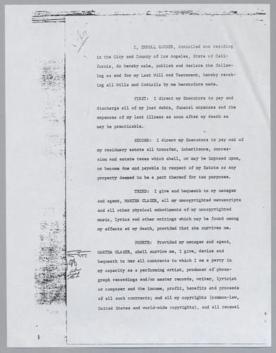 Martha Glaser Personal; regarding Erroll's Death and Memorial Service