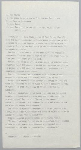 Specter urges authorization of flood control projects for Milton, PA, on Susquehanna