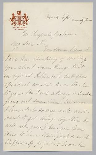 Correspondence, to Stanford Jackson (Martha Quincy)
