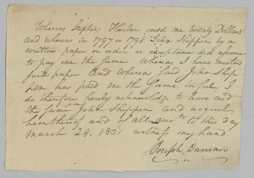 Joseph Duncan and Robert Walker Receipts