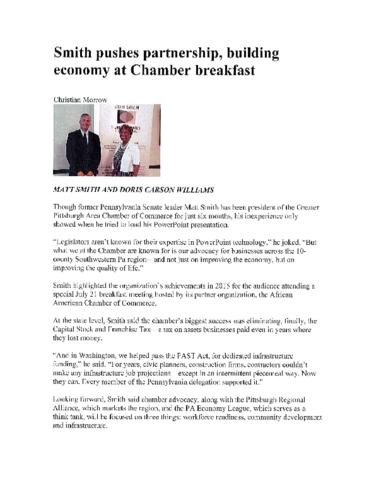 Smith pushes partnership and building economy at Chamber Breakfast