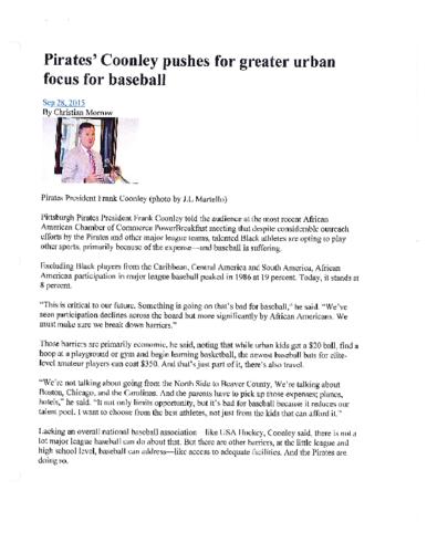 Pirates Coonelly pushes for greater urban focus for baseball