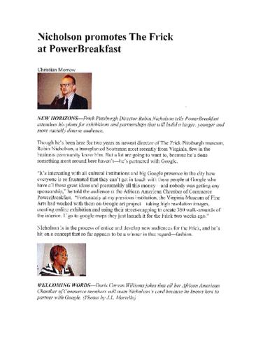 Nicholson promotes The Frick at PowerBreakfast