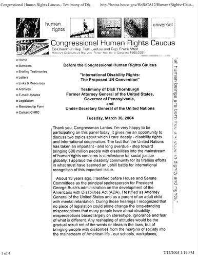 "International Disability Rights: Proposed UN Convention" Congressional Human Rights Caucus, Washington, D.C.