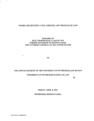 "Homeland Security, Civil Liberties, and the Rule of Law" University of Pittsburgh Law Review Event, University of Pittsburgh
