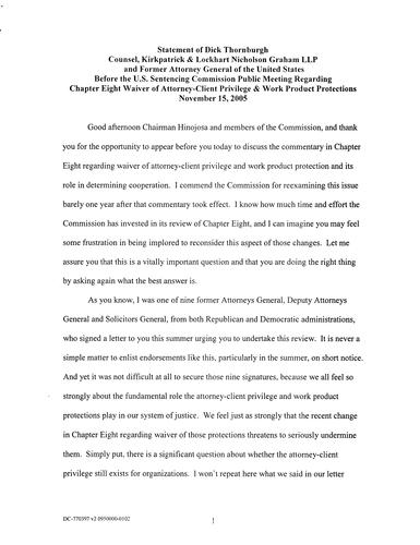 "Chapter 8 Waiver Attorney-Client Privilege & Work Product Protections" U.S. Sentencing Commission statement