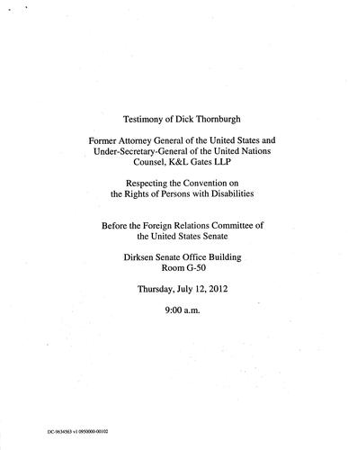 Testimony "Respecting the Convention on the Rights of Persons with Disabilities" US Senate Foreign Relations Committee, Washington, D.C.