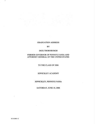 Graduation Address: Sewickley Academy, Sewickley, PA