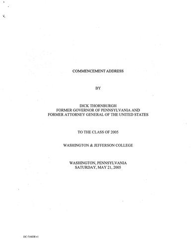 Commencement Address: Washington and Jefferson College, Washington, PA