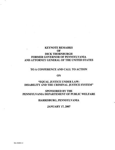 "Equal Justice Under Law: Disability & the Criminal Justice System" Conference sponsored by PA Department of Public Welfare